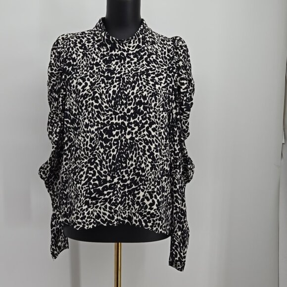 Zara Animal Print Long Sleeve Lightweight Black and White Women's Top Size XL - Picture 6 of 15